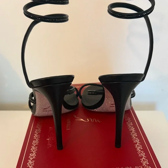 Rene Caovilla Black Spiral Strap Heels - Picture 4 of 6